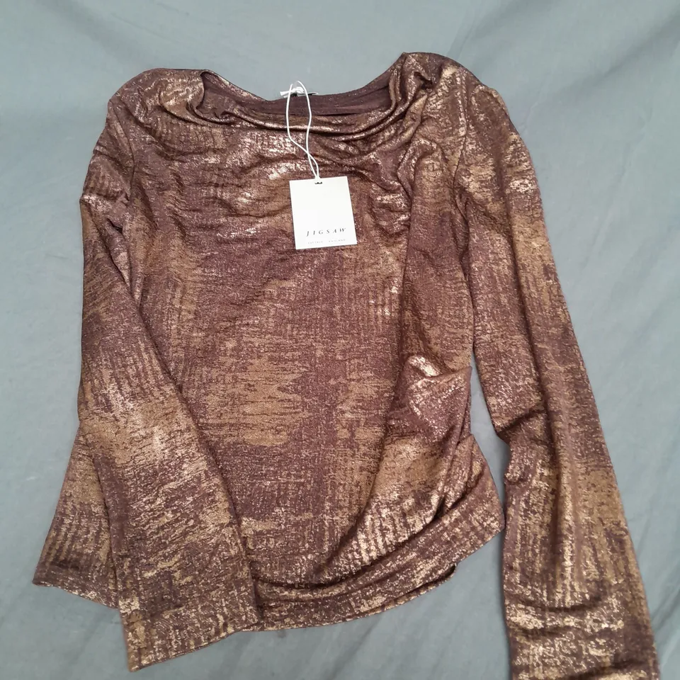 JIGSAW BRUSHED COWL TOP IN BRONZE SIZE S