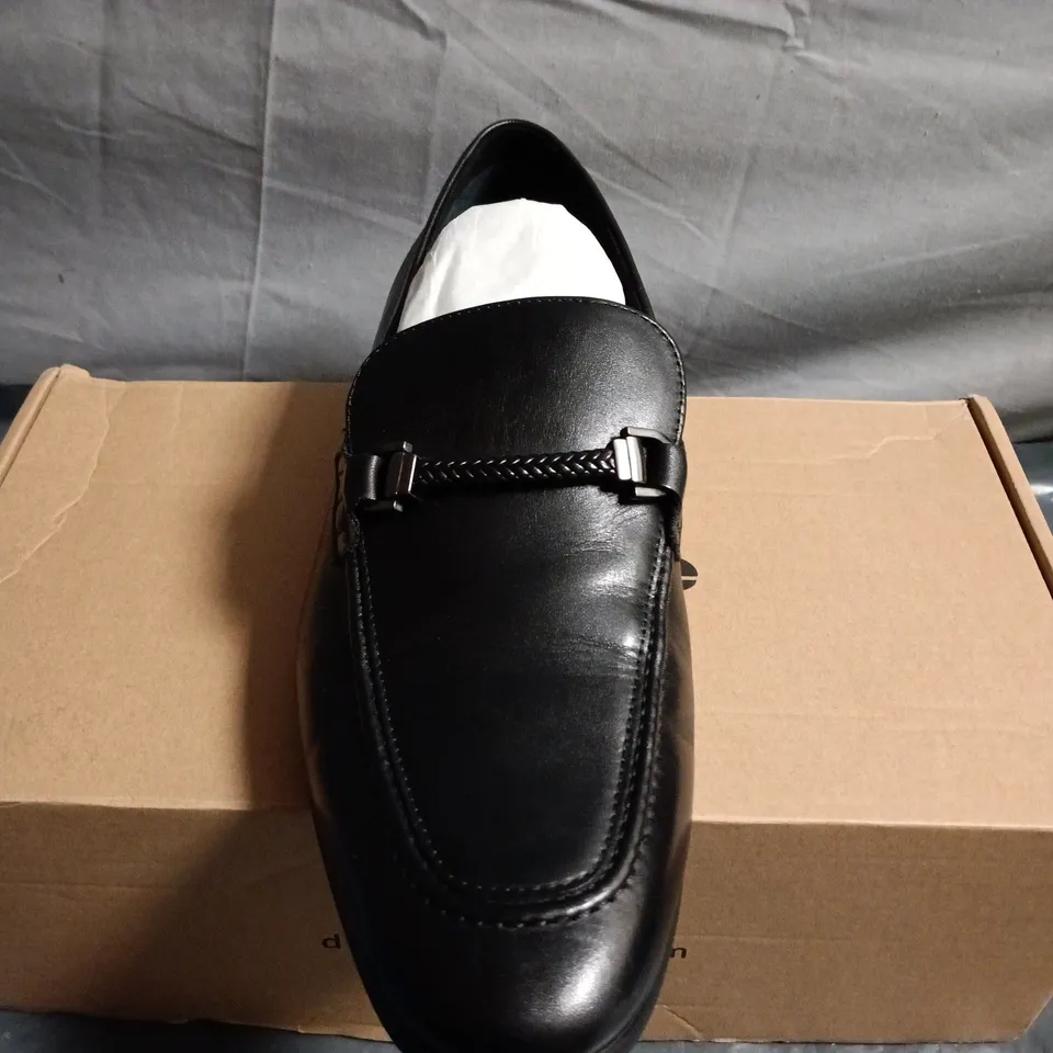BOXED PAIR OF DUNE LONDON SCILLY LOAFERS – BLACK LEATHER – UK 9