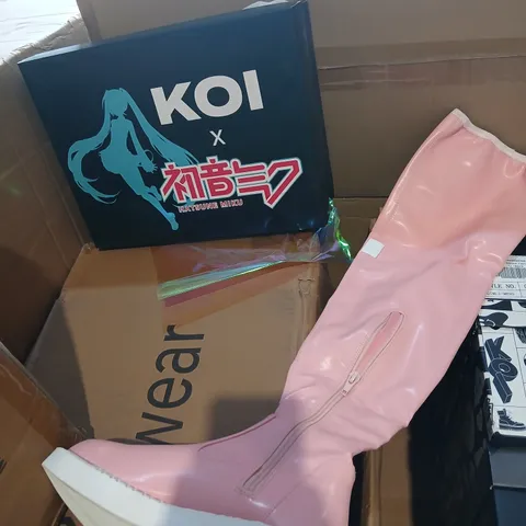 BOXED KOI X HATSUNE MIKU THE SAKURA MIKU LONG BOOTS - PINK, UK 4