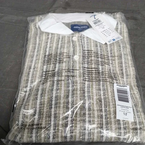 JACK & JONES JORWINTER STRIPE POLO LS AW24 - ANTIQUE WHITE, MEN'S LONG-SLEEVE POLO SHIRT (UK M)