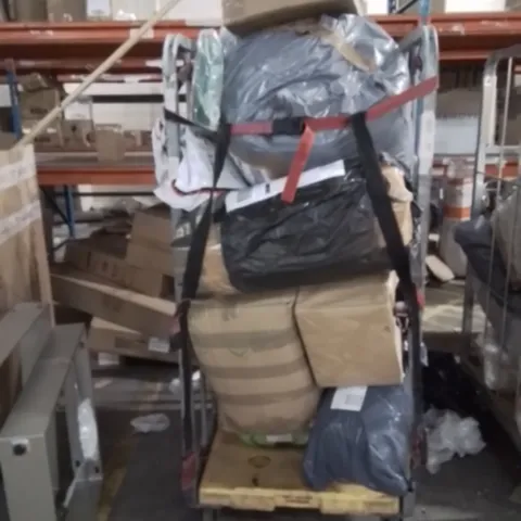 CAGE OF ASSORTED HOUSEHOLD GOODS AND PRODUCTS TO INCLUDE;XL BAG HOLDER,CHRISTMAS TREE STANDS,TREE SKIRT GREY