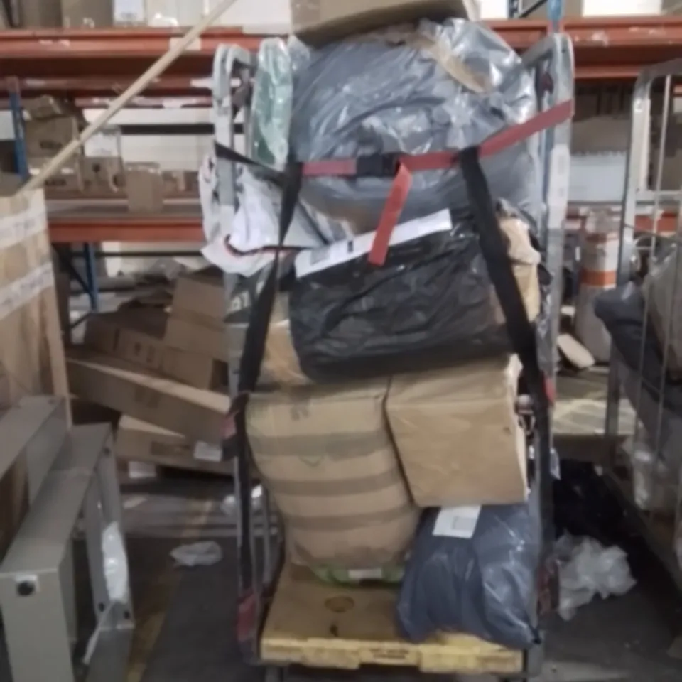 CAGE OF ASSORTED HOUSEHOLD GOODS AND PRODUCTS TO INCLUDE;XL BAG HOLDER,CHRISTMAS TREE STANDS,TREE SKIRT GREY