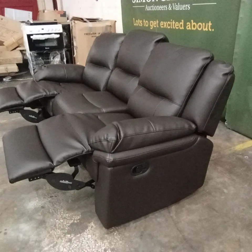 ALBION LUXURY FAUX LEATHER 3 SEATER HIGH BACK MANUAL RECLINER SOFA - CHOCOLATE RRP £619