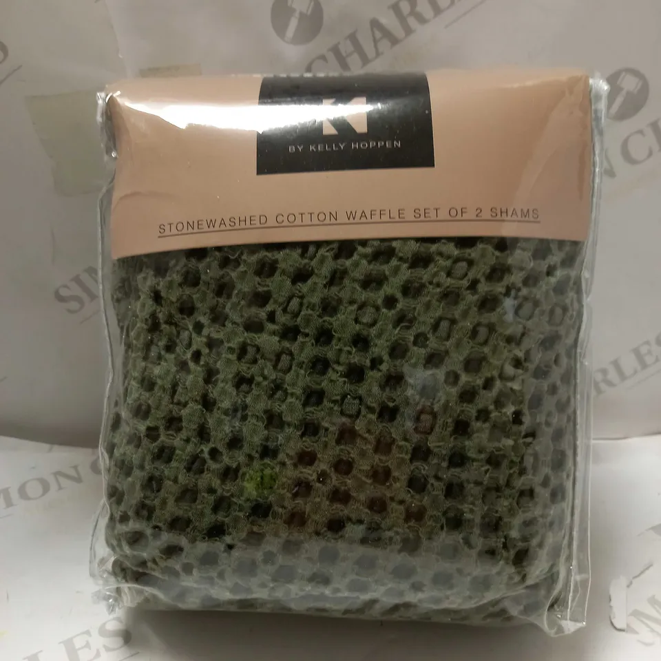KELLY HOPPEN STONEWASHED COTTON WAFFLE SET OF SHAMS 
