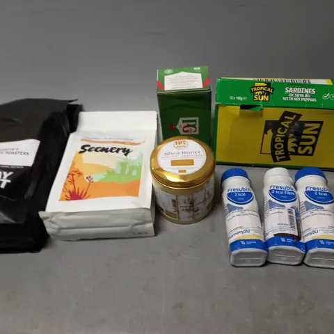 LOT OF APPROXMATELY 6 ITEMS TO INCLUDE - SCENERY COLOMBIA, FRIDAY STREET COFFEE, AND FRESUBIN ETC.
