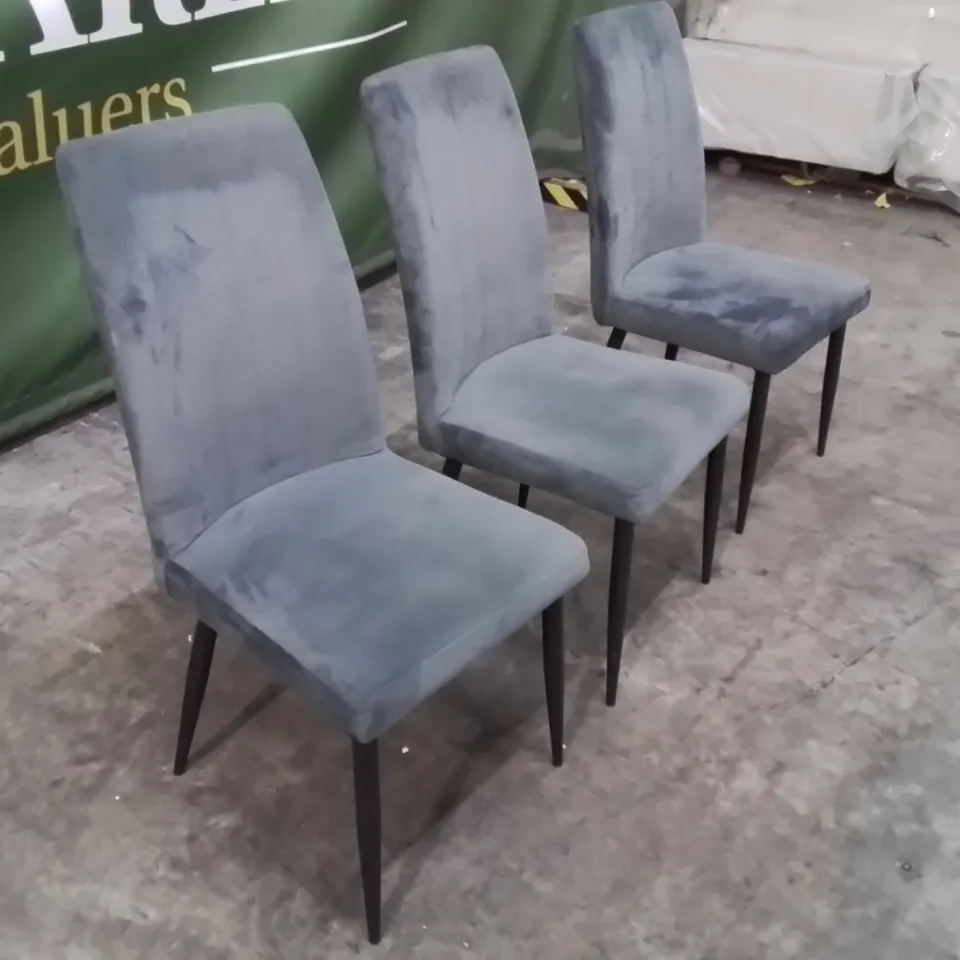 SET OF 3 GREY FABRIC UPHOLSTERED SIDE CHAIRS 