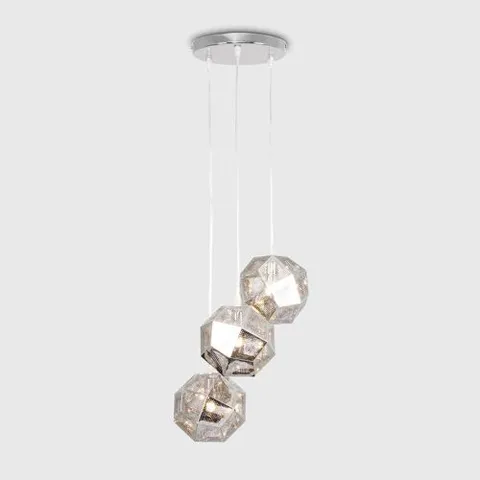BOXED MINISUN MODERN 3-LIGHT CEILING PENDANT SILVER CHROME BASKET CAGE SHADE