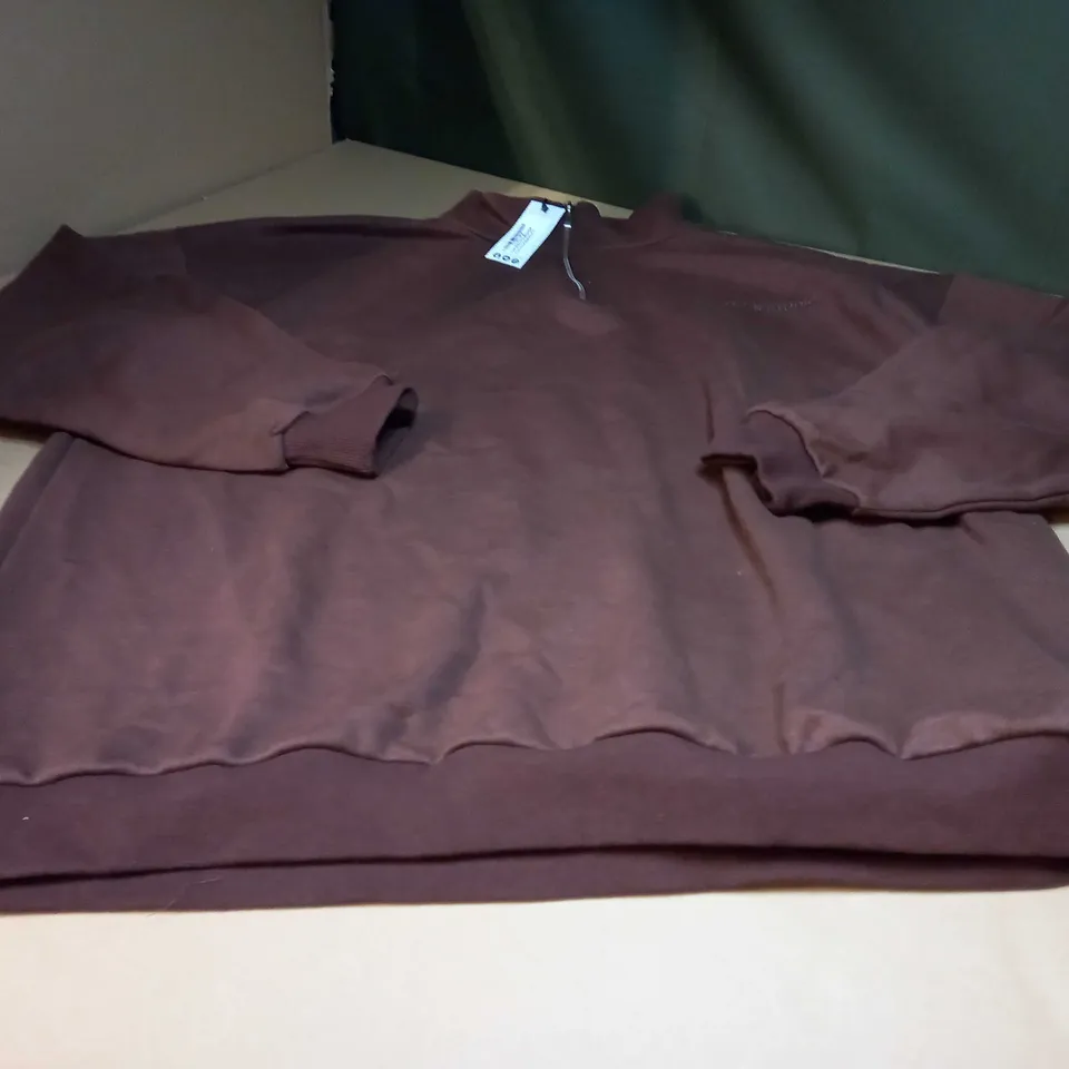 BOOHOO CHOCOLATE PREMIUM HALF ZIP SWEATER - XL