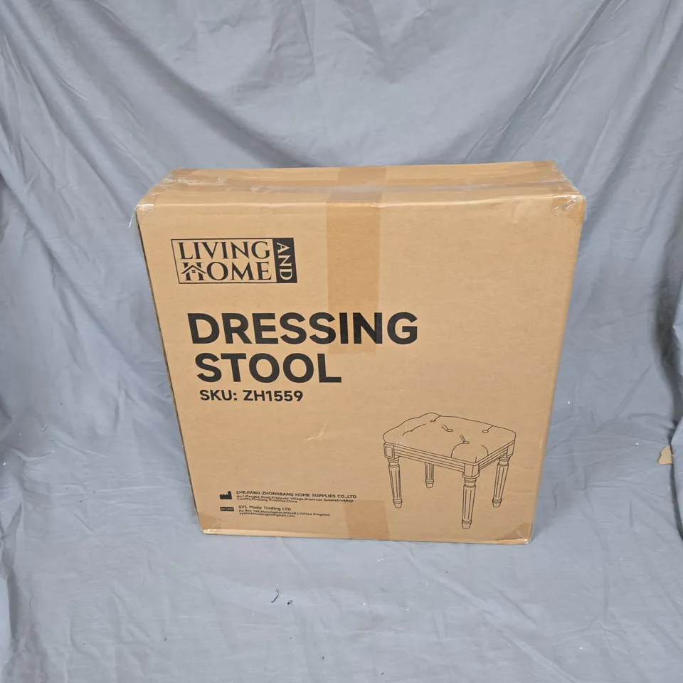 LIVING HOME DRESSING STOOL – WOODEN LEGS WITH UPHOLSTERED SEAT