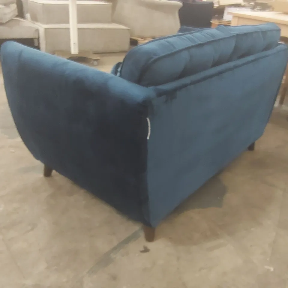 DESIGNER VELVET UPHOLSTERED BLUE LOVESEAT