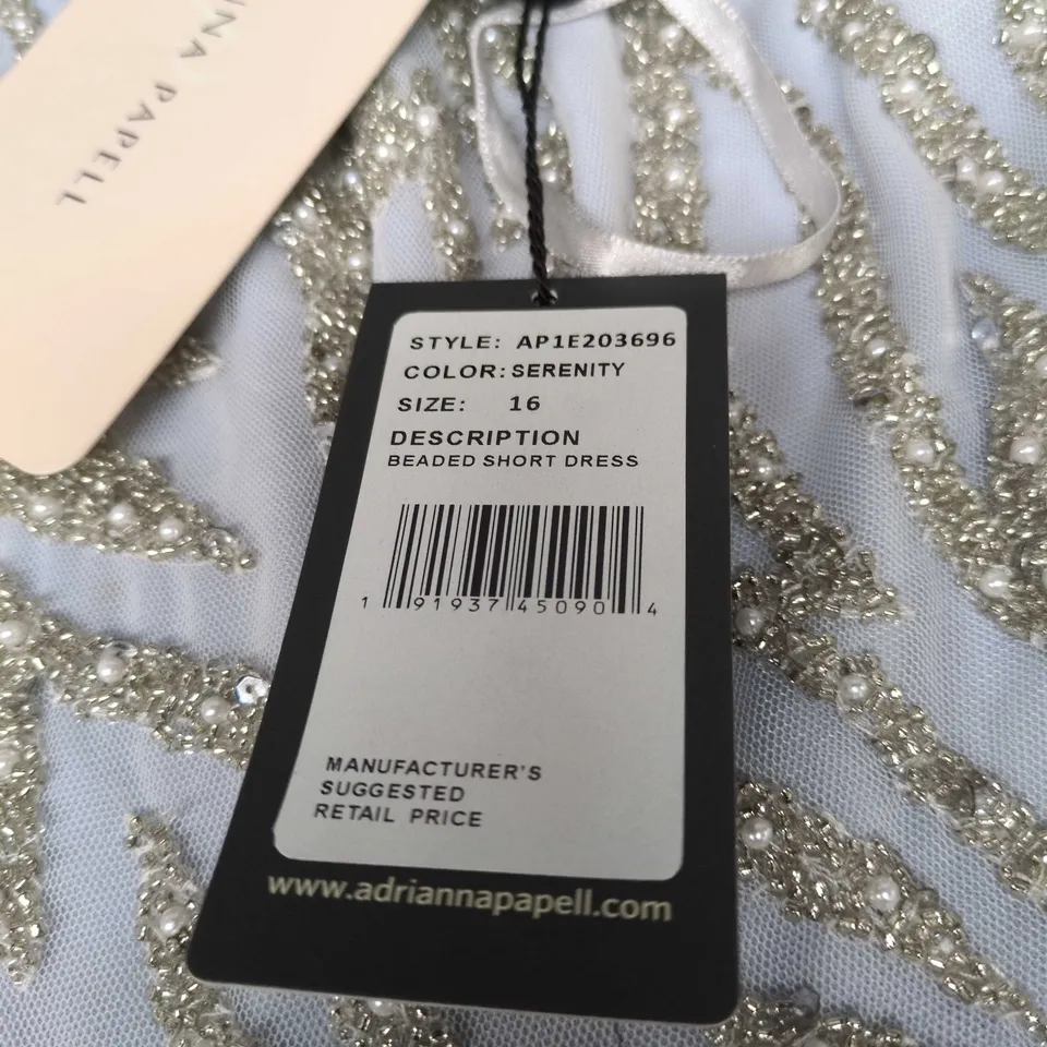 ADRIANNA PAPELL BEADED SHORT DRESS – SERENITY, UK SIZE 16
