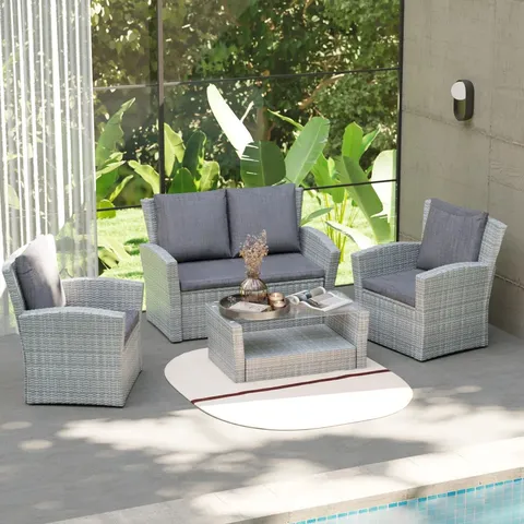 BOXED CUSTINNE RATTAN CUSHIONS 5 PERSON SEATING GROUP - GREY (2 BOXES) 