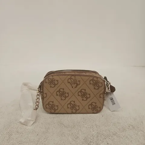 GUESS HANDBAG – LATTE BROWN MONOGRAM CROSSBODY BAG