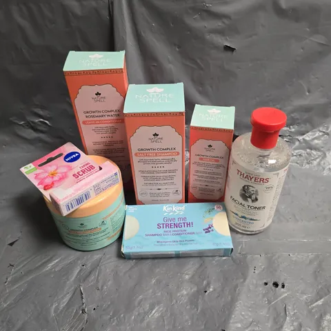 APPROXIMATEY 20 ASSORTED HEALTH AND BEAUTY PRODUCTS TO INCLUDE - NATURE SPELL HAIR GROWTH OIL KINKIND RICE PROTEIN SHAMPOO & CONDITIONER BAR - THAYERS WITHC HAZEL - ETC