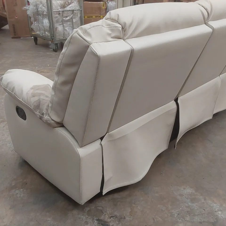 QUALITY DESIGNER FAUX LEATHER 3 SEATER MANUAL RECLINER SOFA IN CREAM