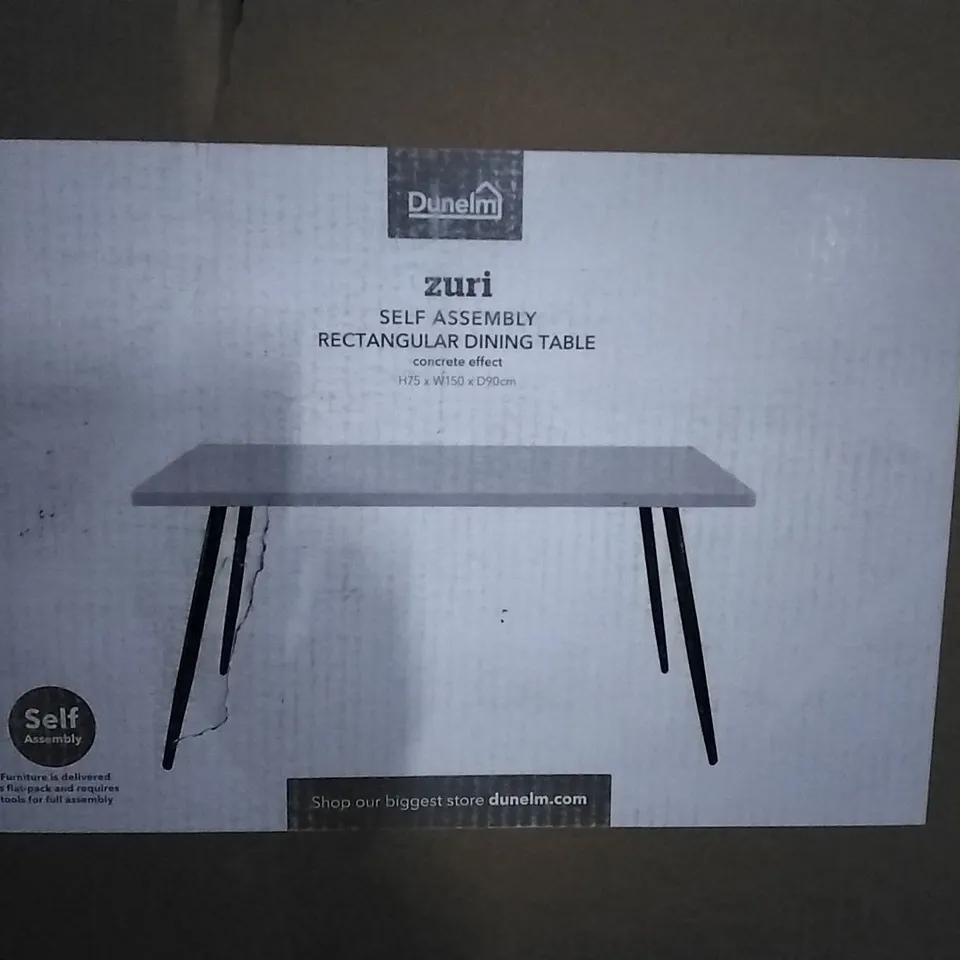 BOXED ZURI SELF ASSEMBLY RECTANGULAR DINING TABLE CONCRETE EFFECT H75XW150XD90CM (1 BOX )