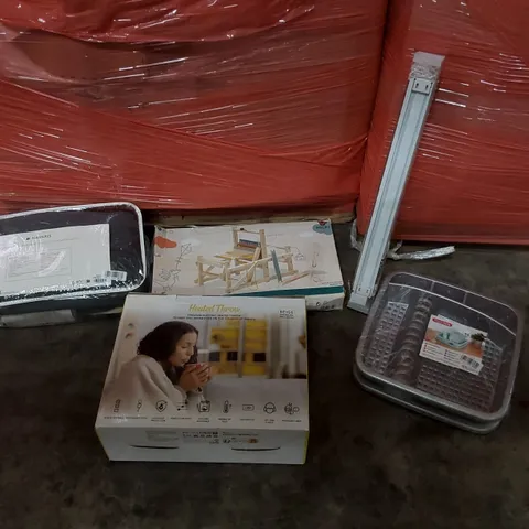 PALLET OF ASSORTED CONSUMER PRODUCTS TO INCLUDE: ELECTRIC BLANKETS, DISH RACK, BLINDS ECT