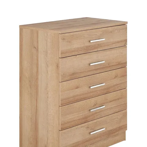 BOXED PANAMA 5 DRAWER CHEST - OAK (1 BOX) - COLLECTION ONLY