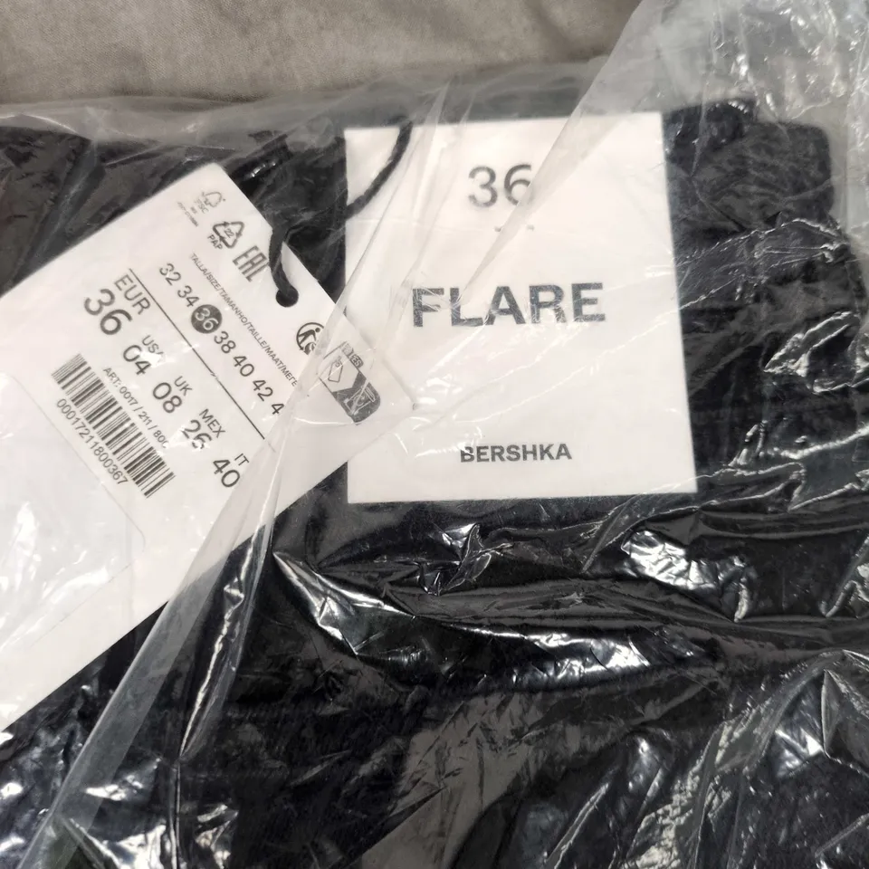 BERSHKA FLARE TROUSERS – BLACK, EU 36 (US 4)
