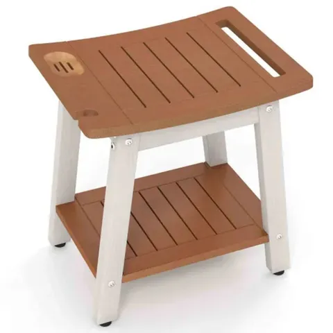 BOXED COSTWAY WATERPROOF SHOWER BENCH SEAT HIPS SHOWER STOOL WITH HANDLE-BROWN (1 BOX)