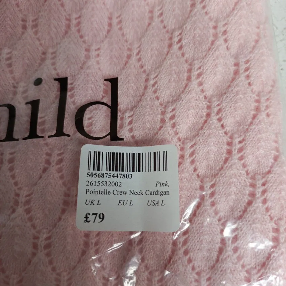 NOBODY'S CHILD PINK POINTELLE CREW NECK CARDIGAN – UK L 