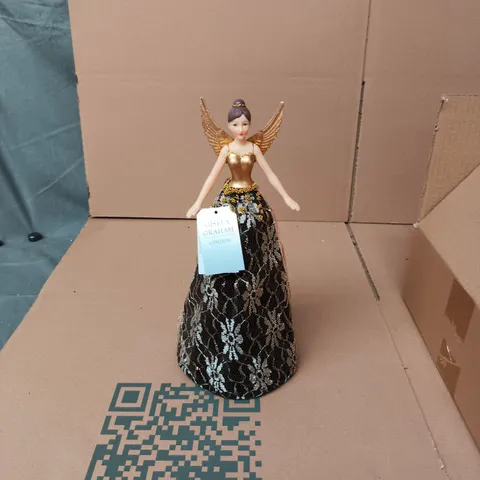 GISELA GRAHAM LONDON - TREE TOPPER FAIRY FIGURINE, GOLD BODICE WITH BLACK LACE DRESS, WINGS – BOX OF 36