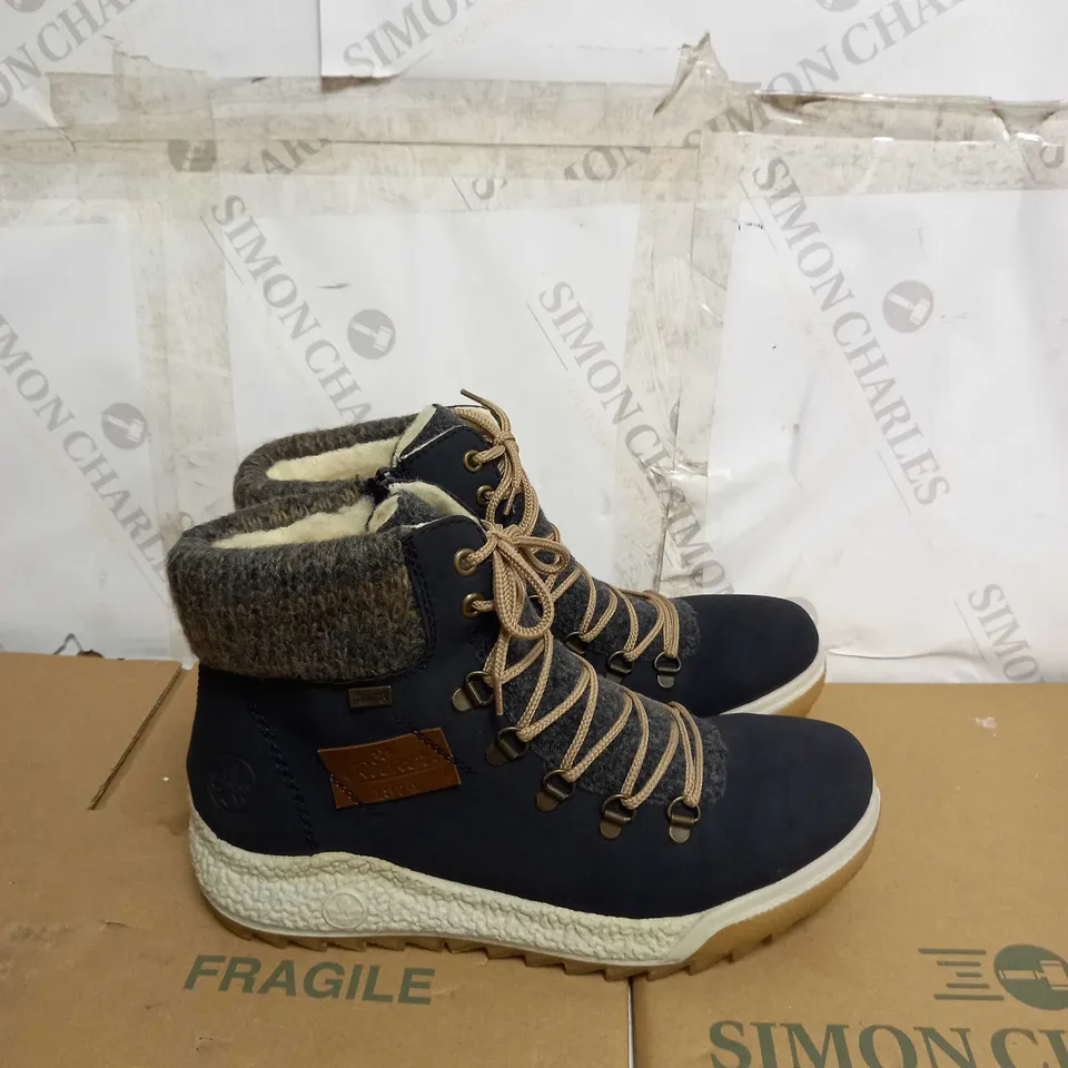RIEKER LACE UP NAVY BOOTS - SIZE 6