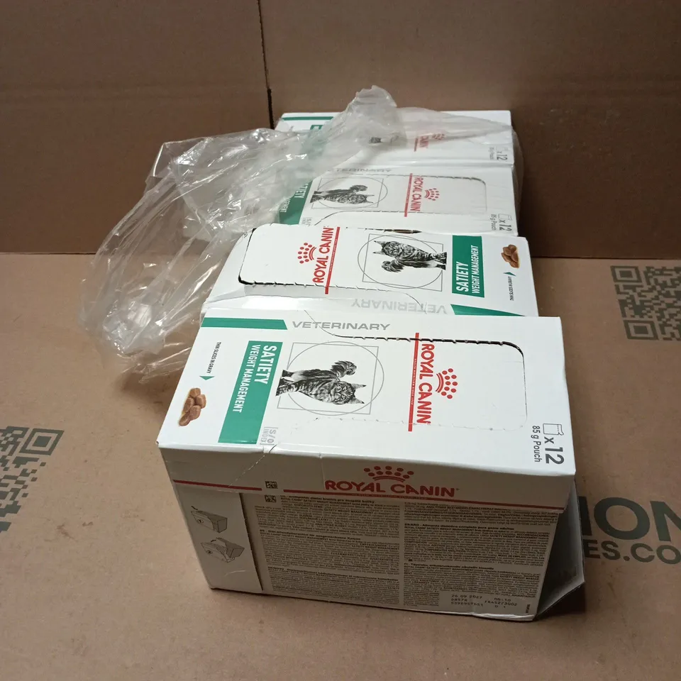 4 X ROYAL CANIN 12 PACKS OF 85G SATIETY WEIGHT MANAGEMENT THIN SLICES IN GRAVY (48 IN TOTAL)