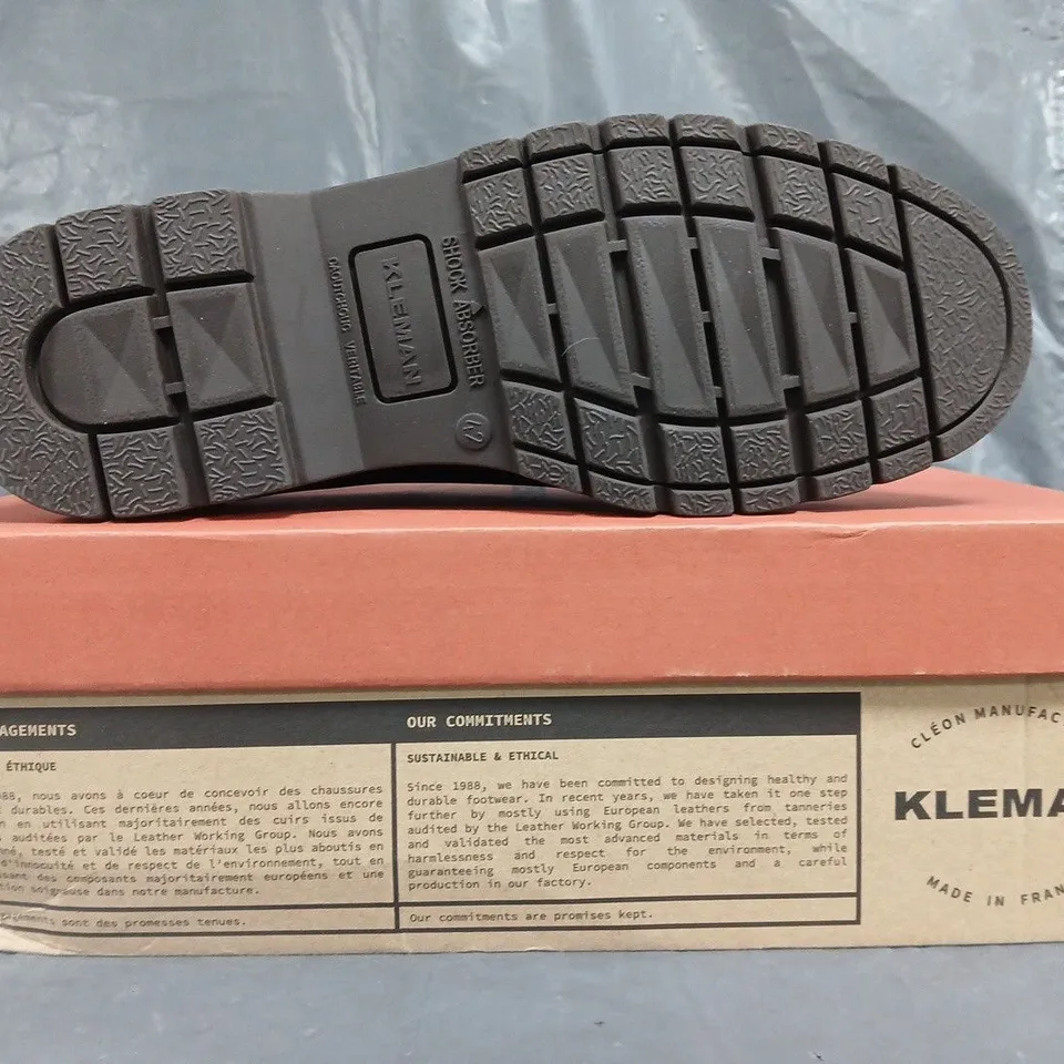 BOXED PAIR OF KLEMAN SHOES IN DARK BROWN SIZE EU 42