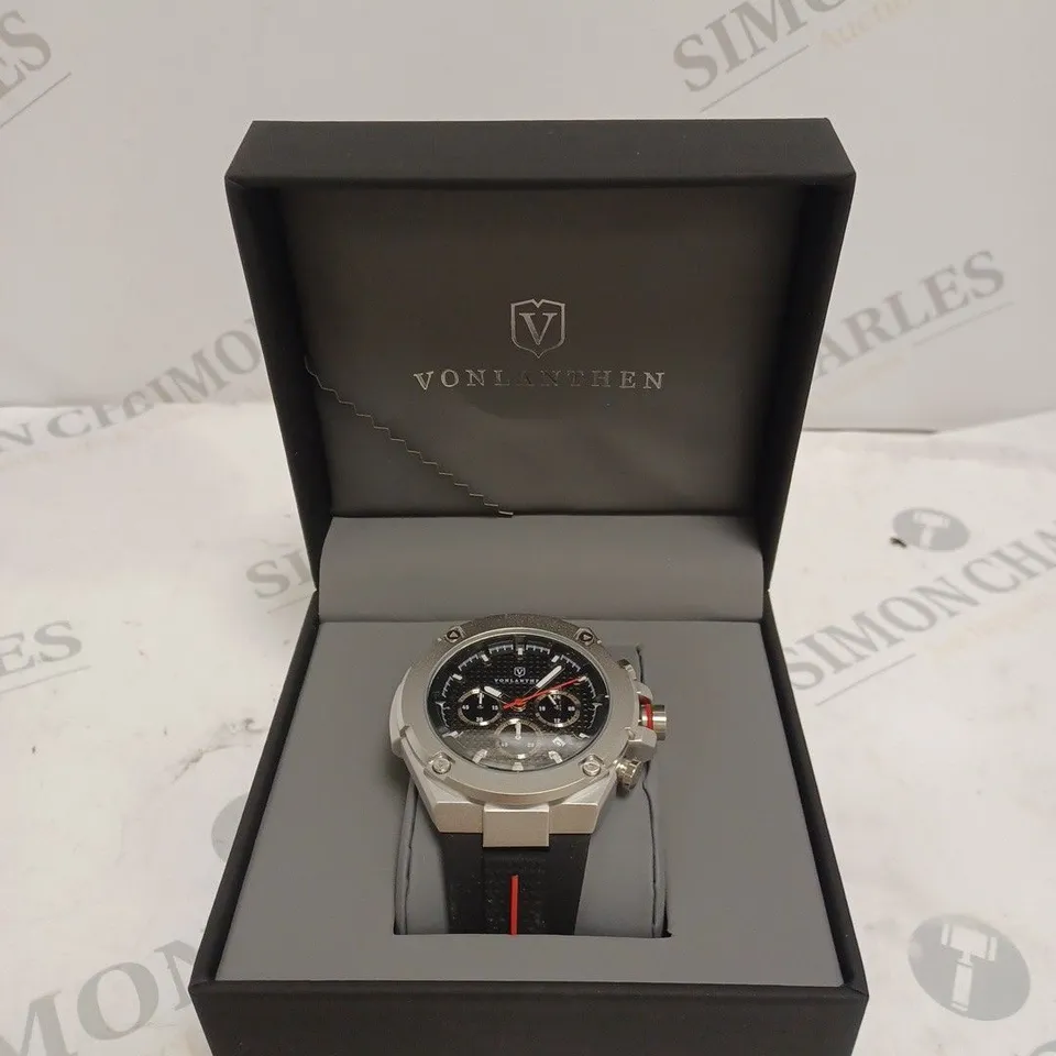 MENS VONLANTHEN CHRONOGRAPH WATCH – V200 – TEXTURED DIAL – 3ATM WATER RESISTANT – BLACK RUBBER STRAP