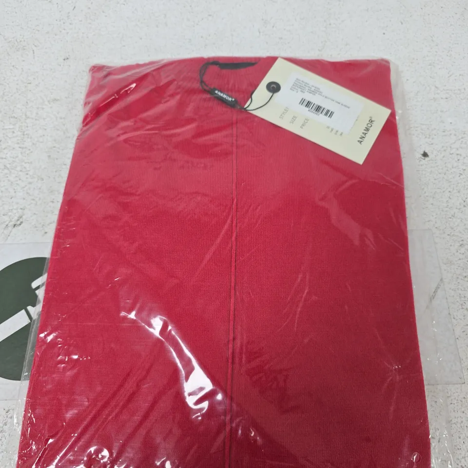 ANAMOR RED JUMPER WITH GOLD BUTTON TRIM SLEEVES – SIZE S