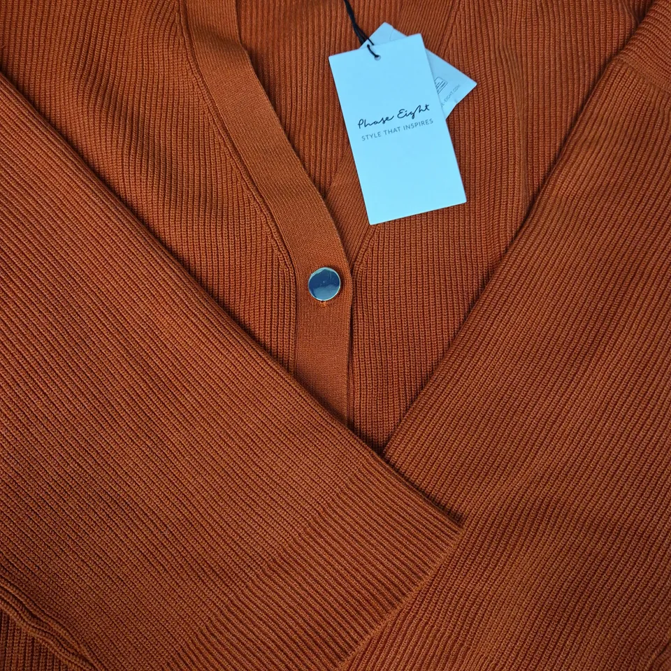 PHASE EIGHT BUTTON-UP CARDIGAN IN ORANGE SIZE MEDIUM