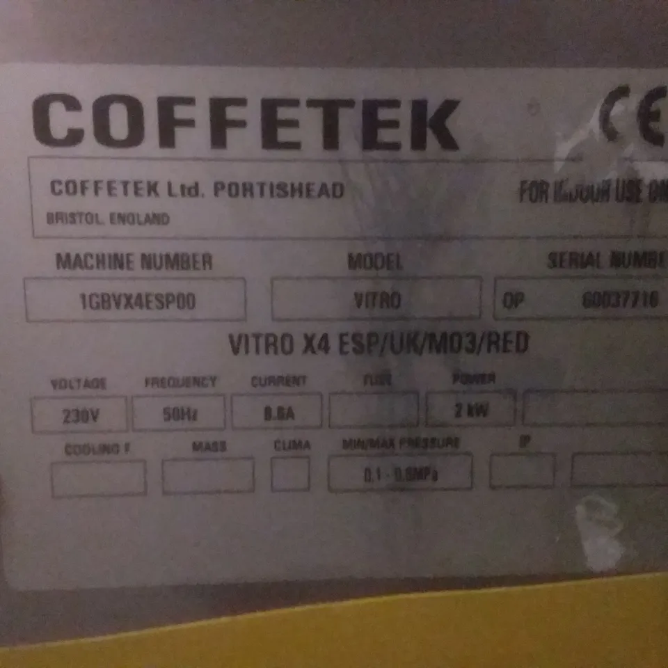 COFFETEK VITRO COFFEE MACHINE 