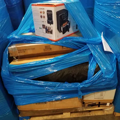 PALLET CONTAINING ASSORTED PRODUCTS TO INCLUDE AIR FRYER, METAL BED FRAME, OFFICE CHAIR 