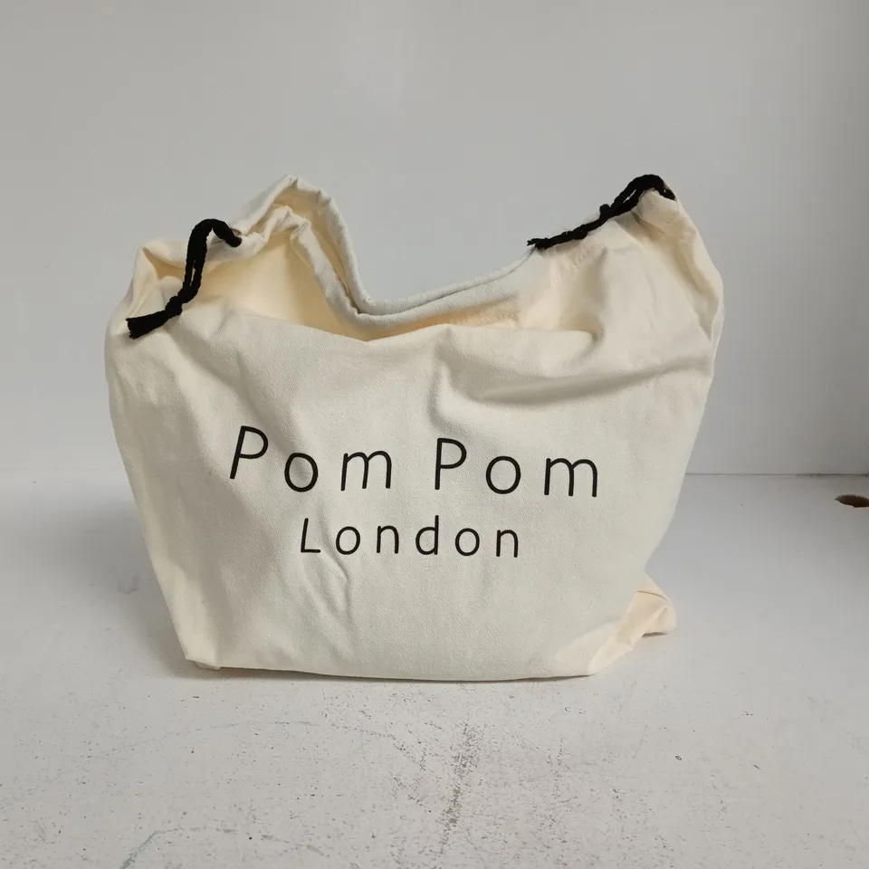 POM POM LONDON BROWN CRESCENT LEATHER HANDBAG WITH DUST BAG