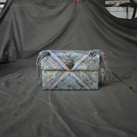 KURT GEIGER Blue patterned quilted handbag with chain strap – decorative front clasp (Women’s accessory) 