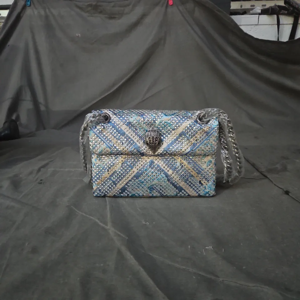 KURT GEIGER Blue patterned quilted handbag with chain strap – decorative front clasp (Women’s accessory) 