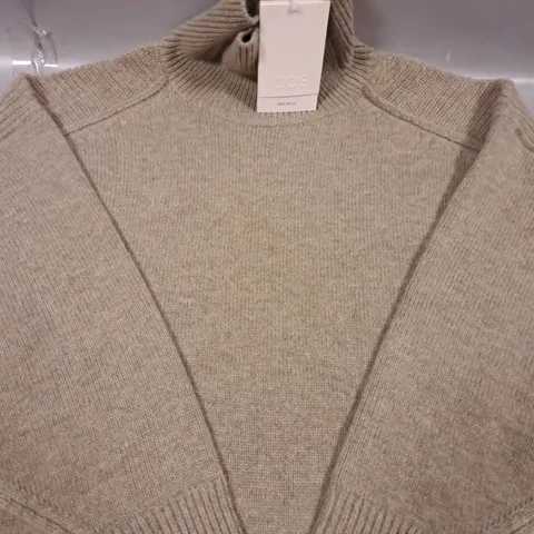 COS LONG SLEEVE WOOL JUMPER IN TAUPE SIZE XS