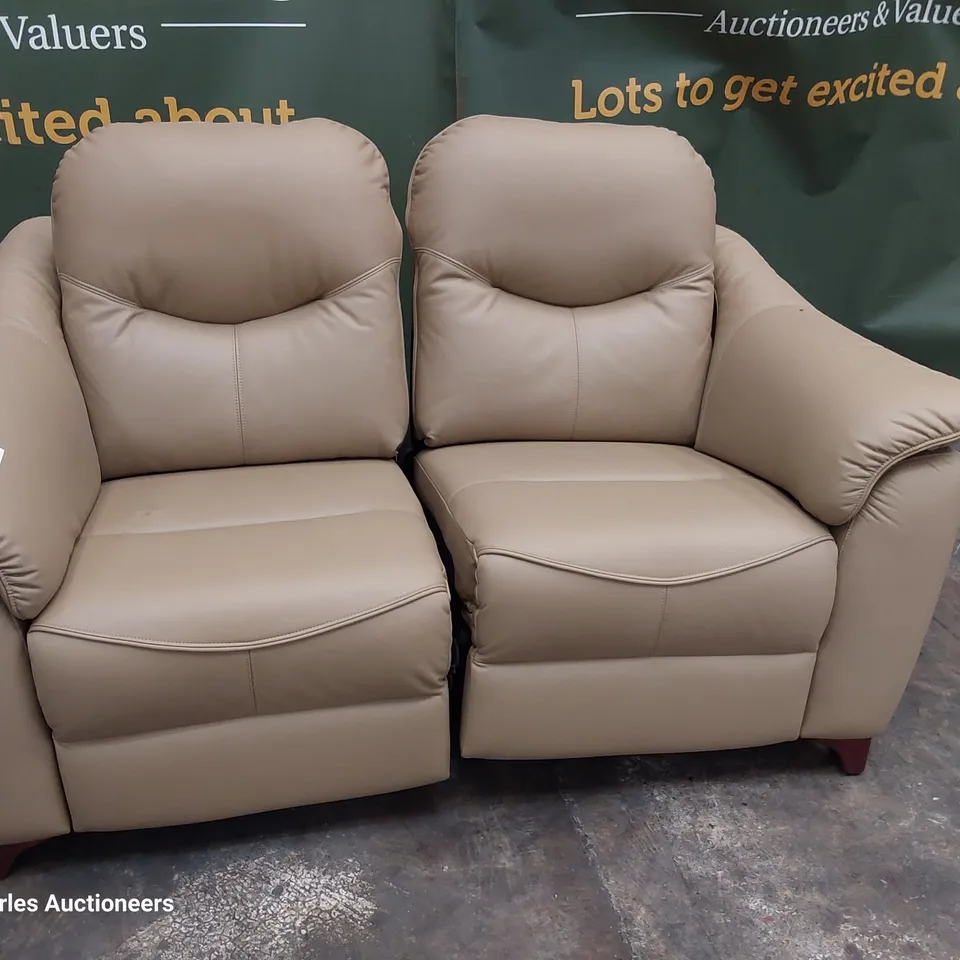 QUALITY BRITISH DESIGNER G PLAN JACKSON POWER RECLINING TWO SEATER SOFA CAMBRIDGE SAND LEATHER 
