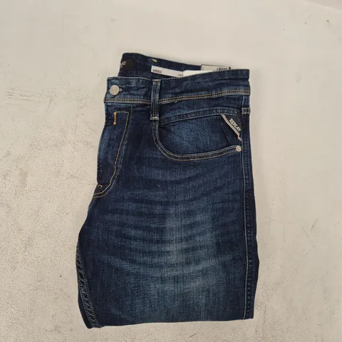REPLAY ANBASS SLIM FIT JEANS IN DARK INDIGO SIZE 32/32