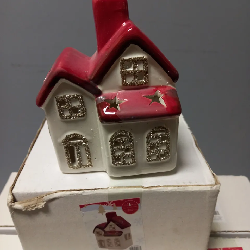 LOT OF 13 LIGHT UP FESTIVE CERAMIC HOUSES 