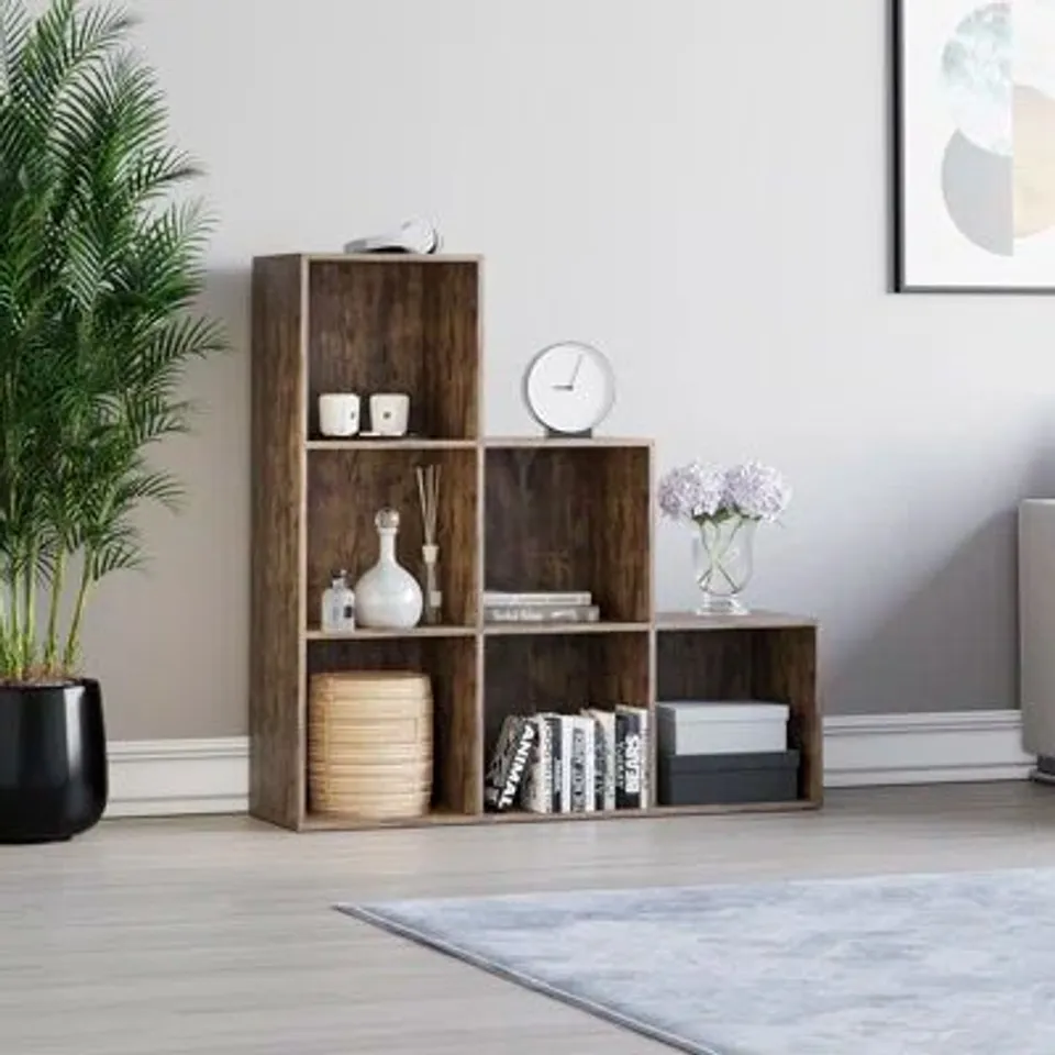 BOXED 6 CUBE STAIRCASE STORAGE UNIT -DARK WOOD-