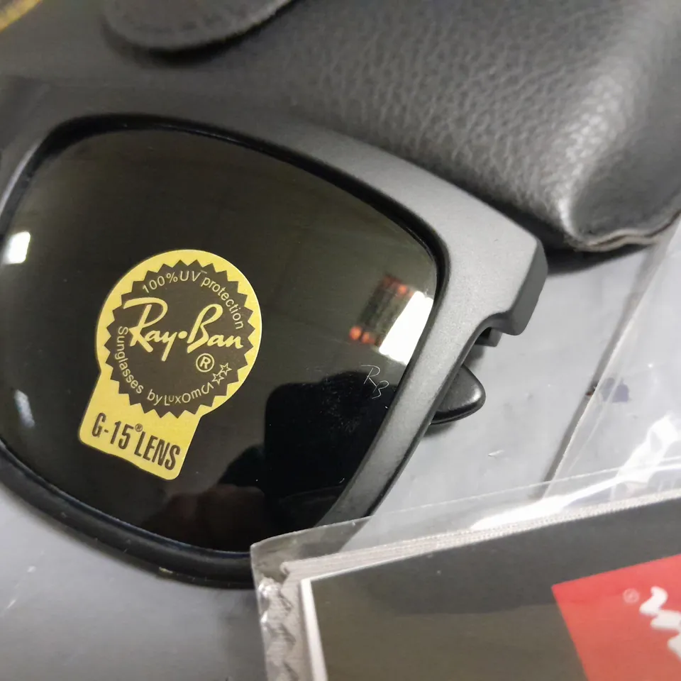 PAIR OF RAY BAN ALL BLACK GLASSES WITH G-15 LENS IN CASE