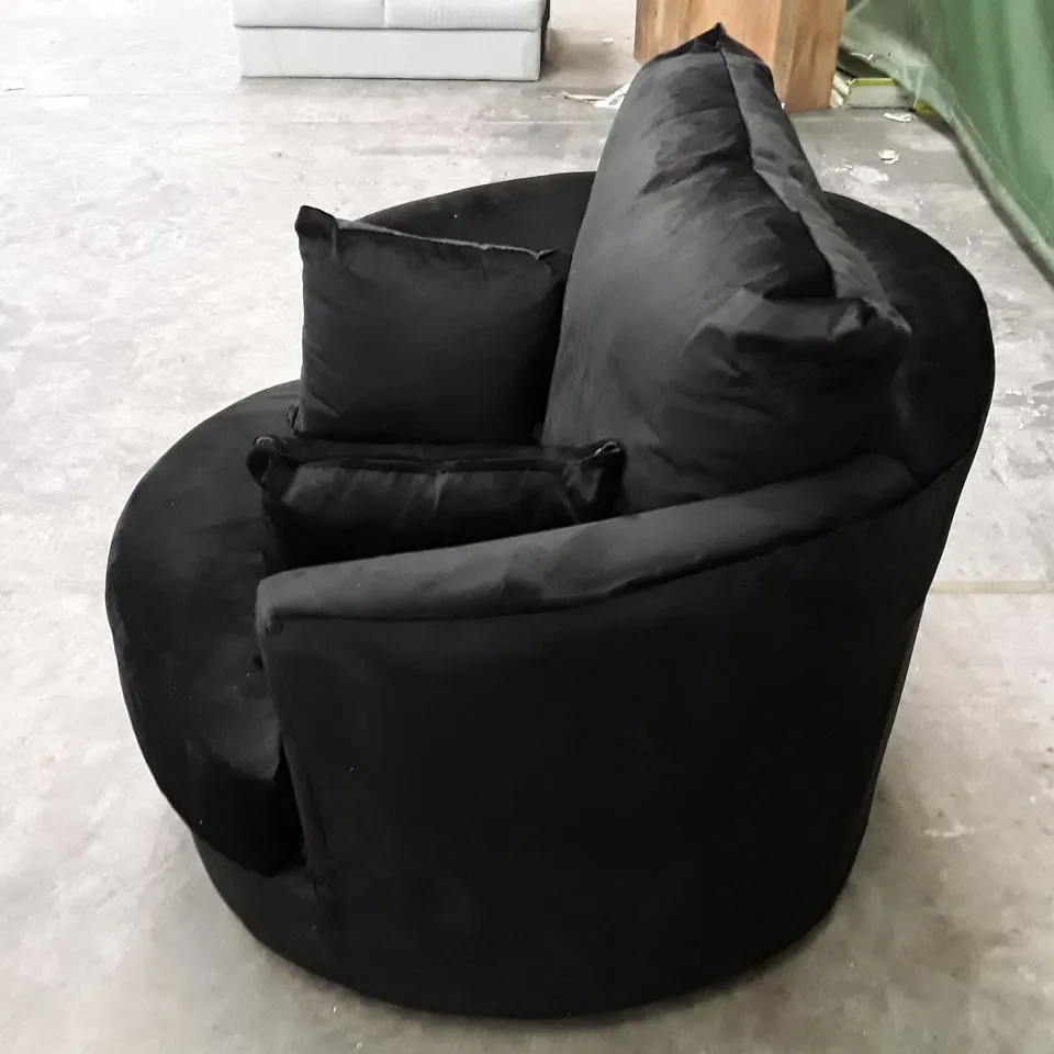 QUALITY DESIGNER SWIVEL ARMCHAIR - BLACK VELVET 