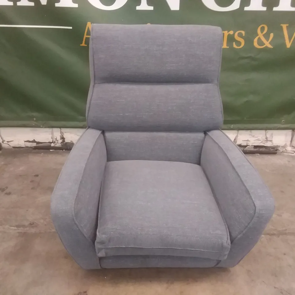 QUALITY BRITISH DESIGNER LOUNGE CO. CARTER CHAIR GREY/BLUE FABRIC