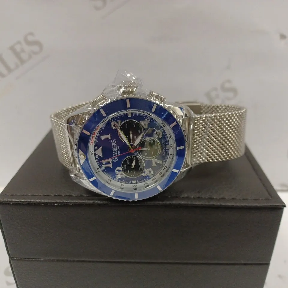 GAMAGES OF LONDON LIMITED EDITION HAND ASSEMBLED CONTEMPORARY SPORTS AUTOMATIC STEEL WATCH RRP £705