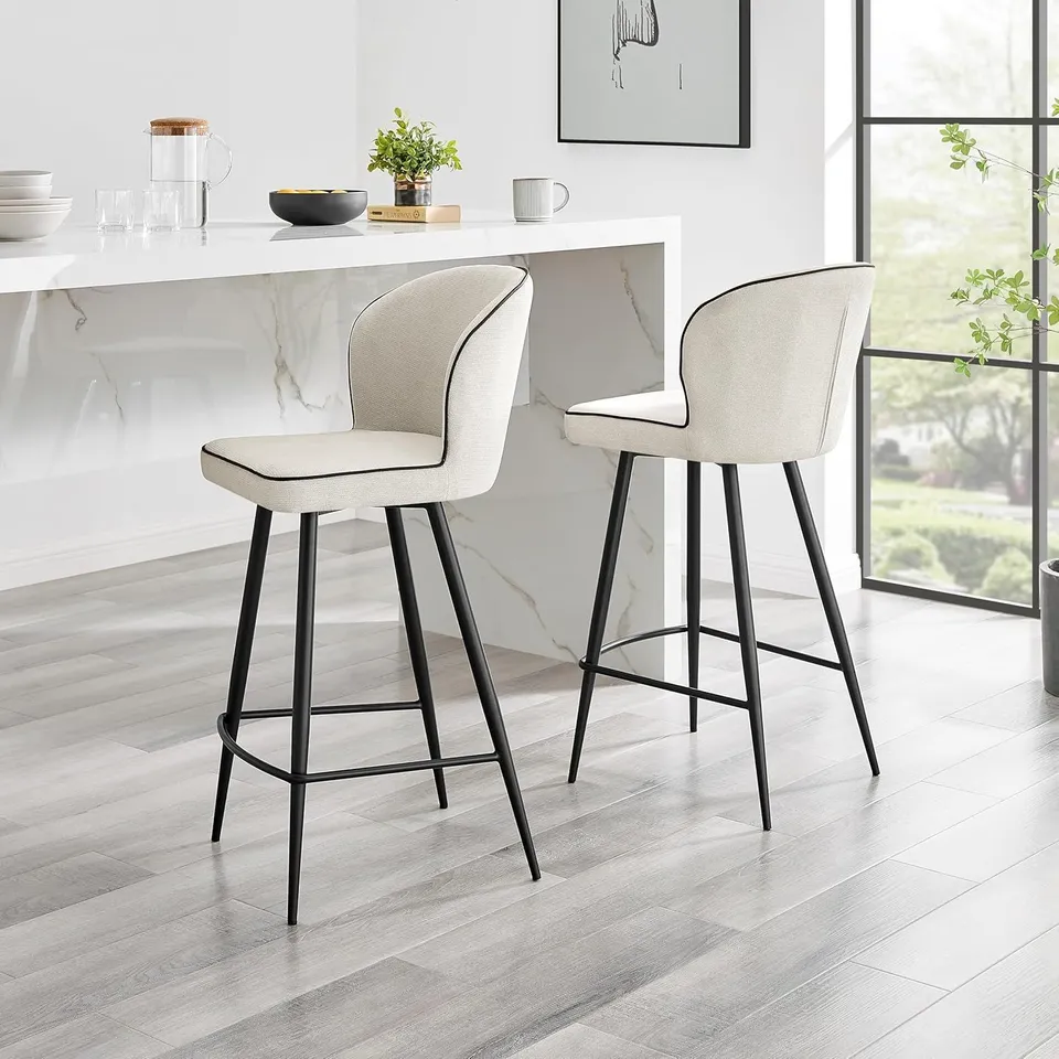 BOXED FURNITUREBOX CATRIONA FABRIC BAR CHAIRS (SET OF 2) - CREAM (1 BOX)