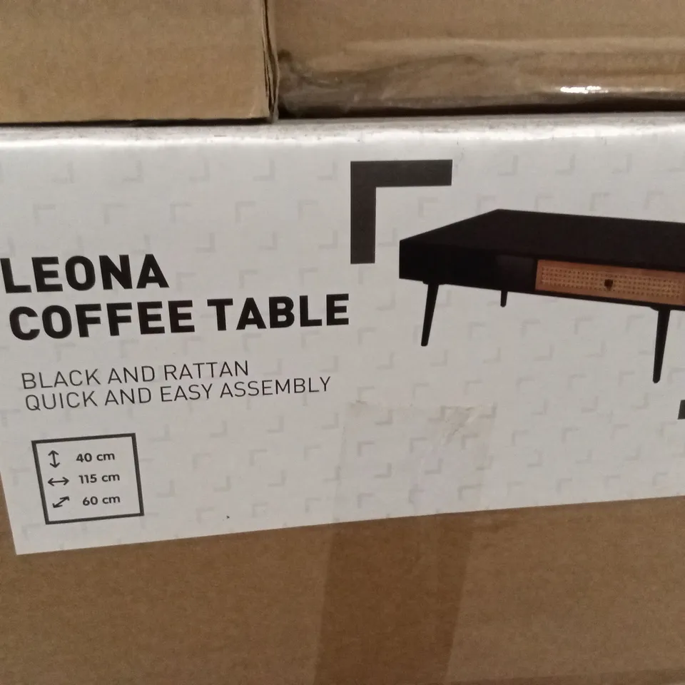 BOXED LEONA COFFEE TABLE - BLACK & RATTAN