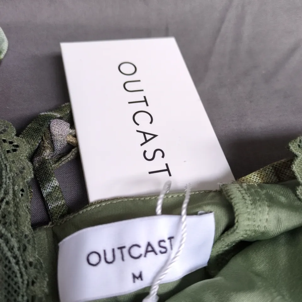 OUTCAST WOMEN'S DRESS - GREEN LACE BODICE WITH MULTI-PRINT SKIRT, SIZE M