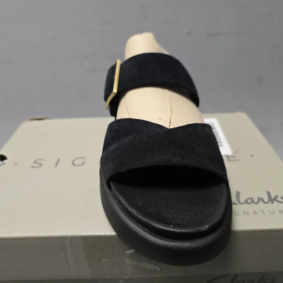 CLARKS ARISTELLA MULE SUEDE SANDAL - BLACK - SIZE 3 